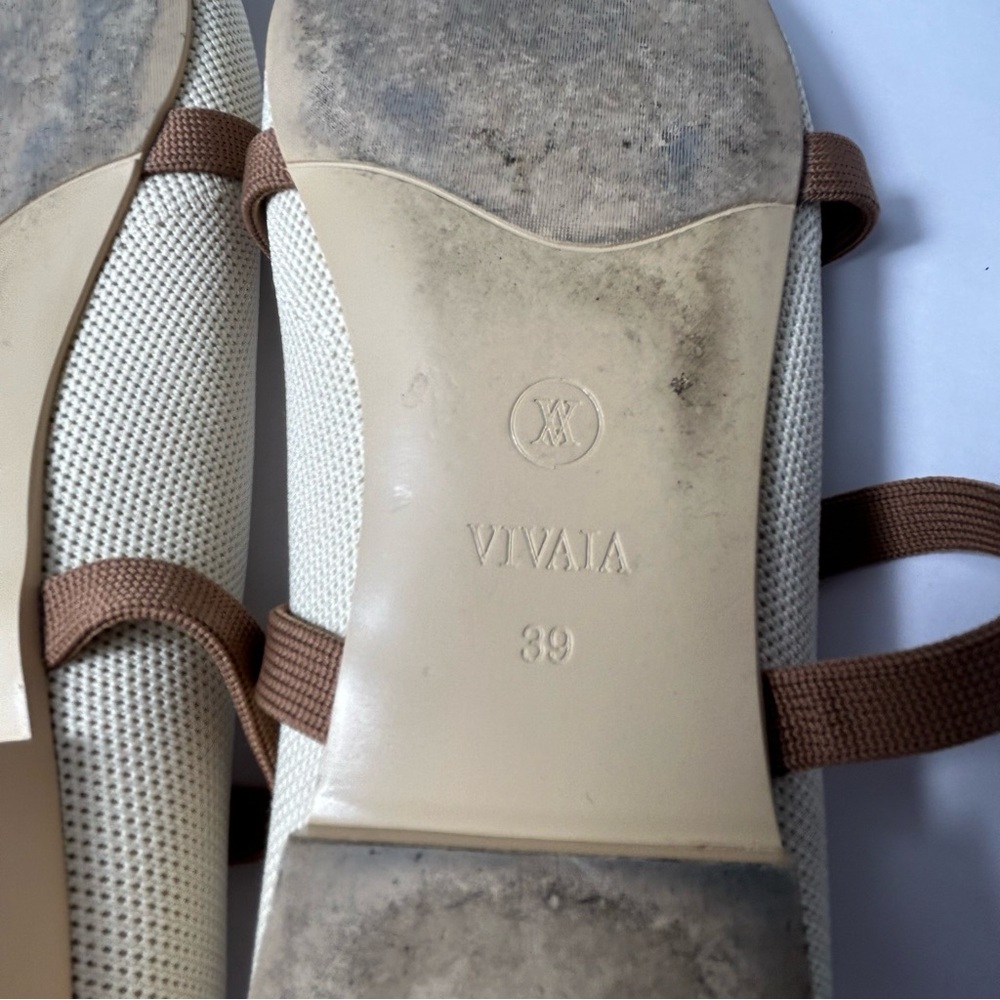 Vivaia Women's Cream Pointed-Toe Flats with Brown Straps - Picture 3 of 10